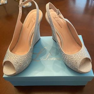 Silver/ glitter wedge sling backs shoes Size 8-1/2